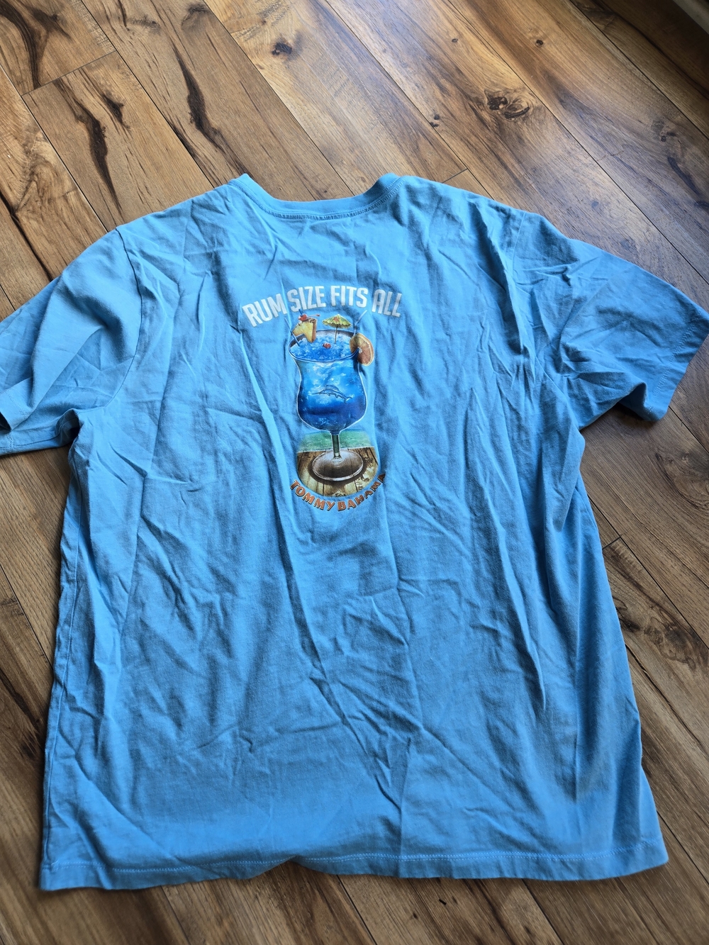 Tommy Bahama Turquoise Blue Short Sleeve Tee with Tropical Drink Graphic